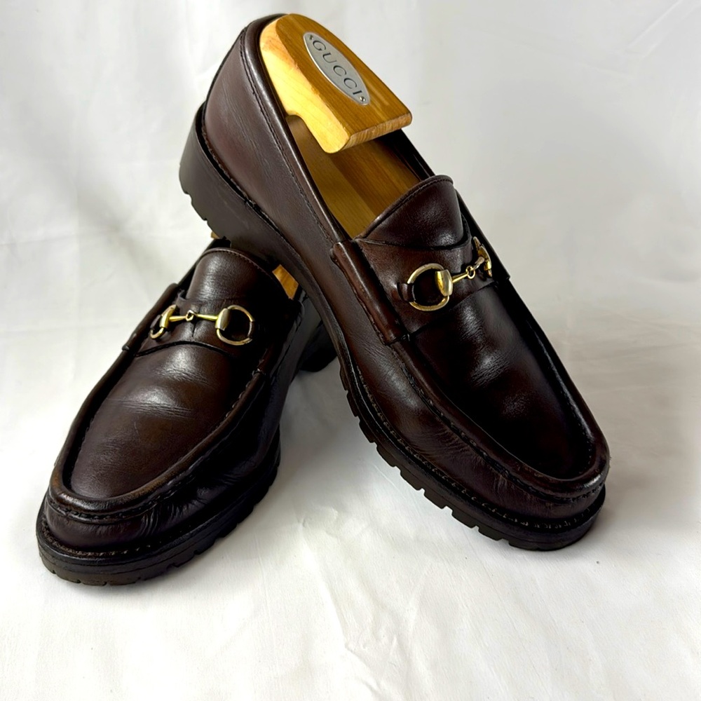 Gucci Vintage Horse Bit Lug Sole Loafers Brown/Gold